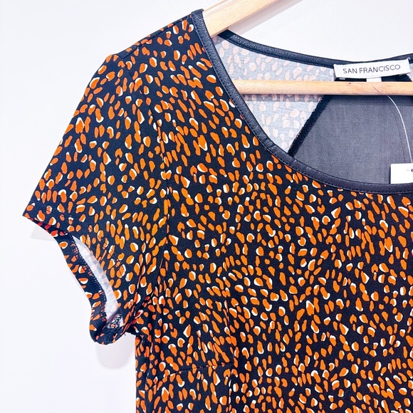SAN FRANCISCO Black orange abstract print short sleeve dress | X-Small * - Picture 3 of 6